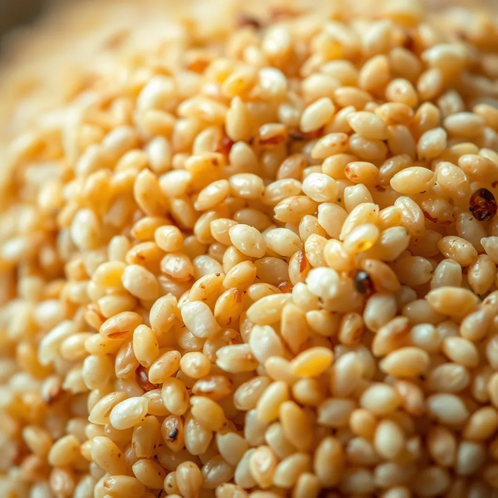 Extreme close-up of quinoa and amaranth grains, showing intr